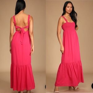 Lulu’s // Wish Come True Pink Smocked Tie-Back Maxi Dress NWT New with Tags